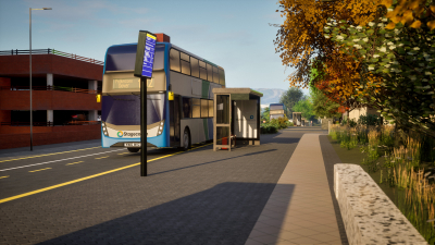 View of new display board and bus shelters alongside Bouverie Square