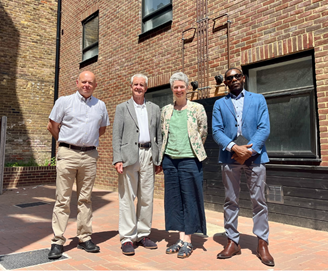 Cllr Jim Martin and Cllr Rebecca Shoob visit the new properties with council officers Adrian Hammond and Samuel Aligbe