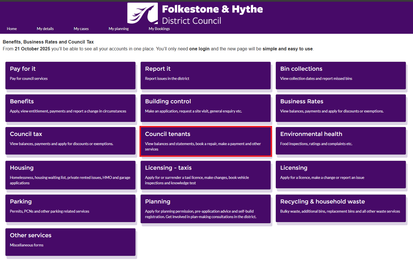 Housing online myaccount buttons council tenants