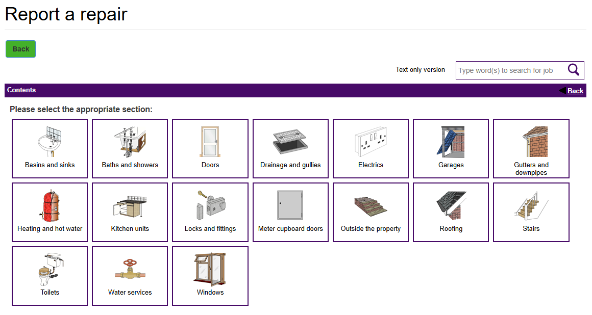 Housing online report a repair blank