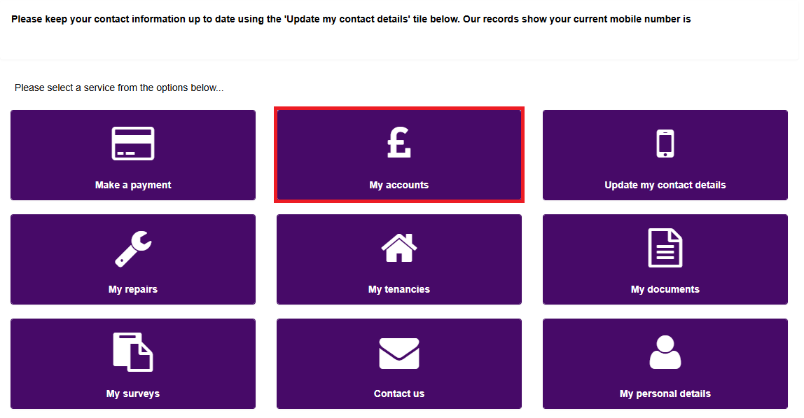 Housing online buttons blank my accounts