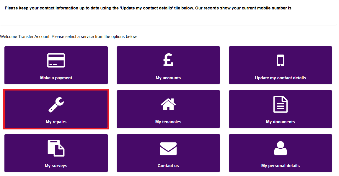 Housing online buttons blank my repairs
