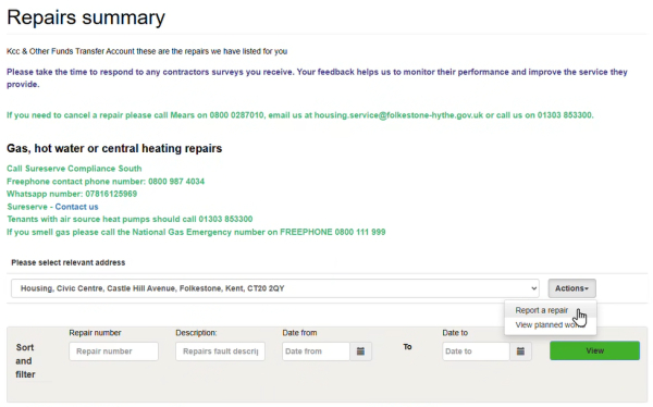 Housing online portal report a repair