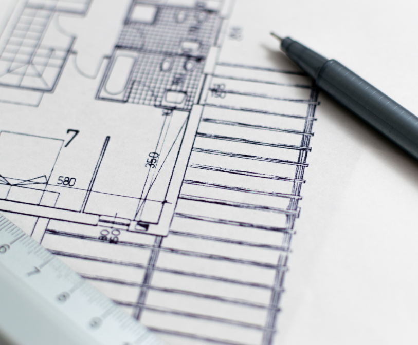 A photograph portraying planning documents.