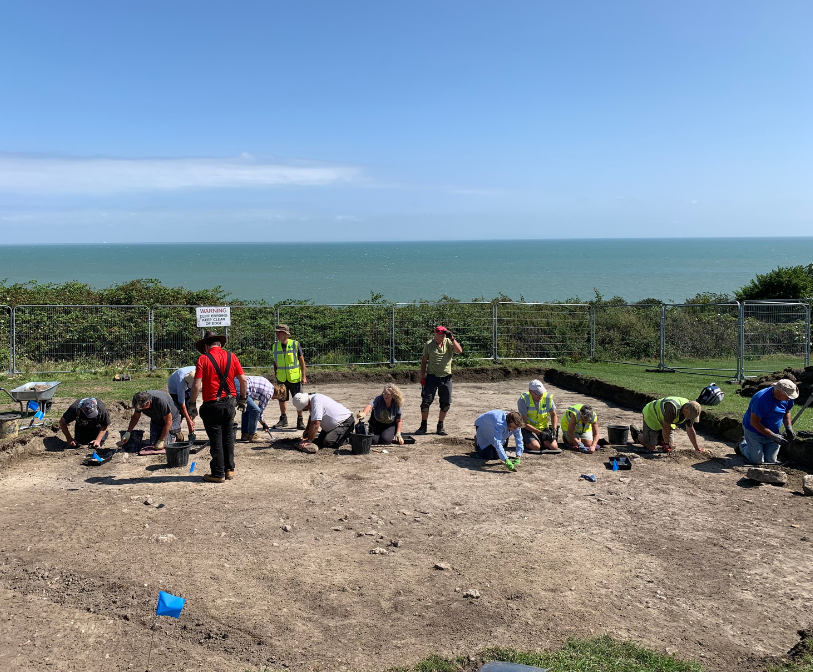 Members of the Canterbury Archaeological Trust investigating the East Wear Bay site.