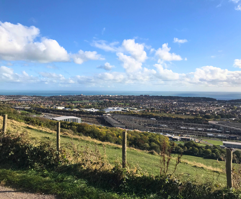 An image showing a view of Folkestone town over The Channel Tunnel