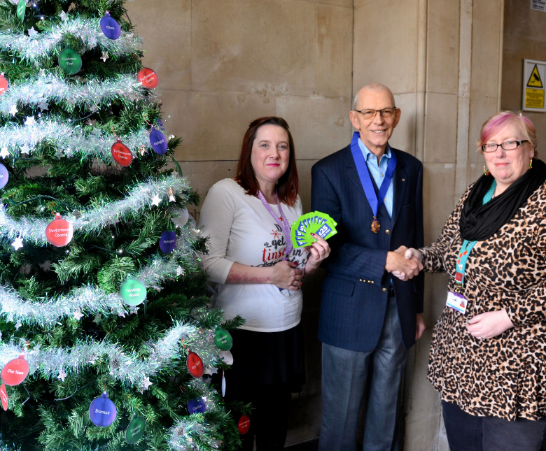 F&amp;HDC staff receiving gift vouchers from The Channel Rotary Club President Derek Harris