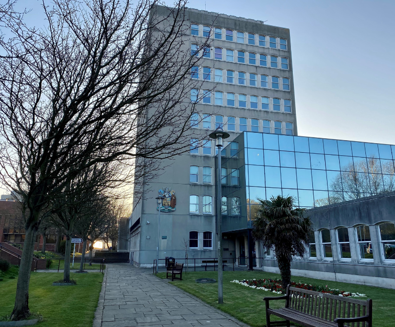 A photograph of the Civic Centre at sunset.