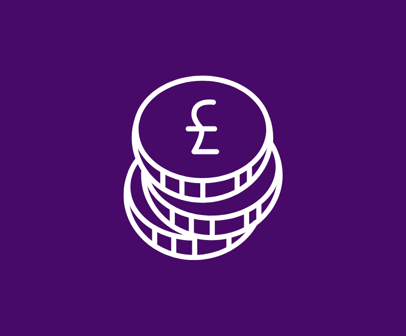 A graphic representing coins on a purple background.