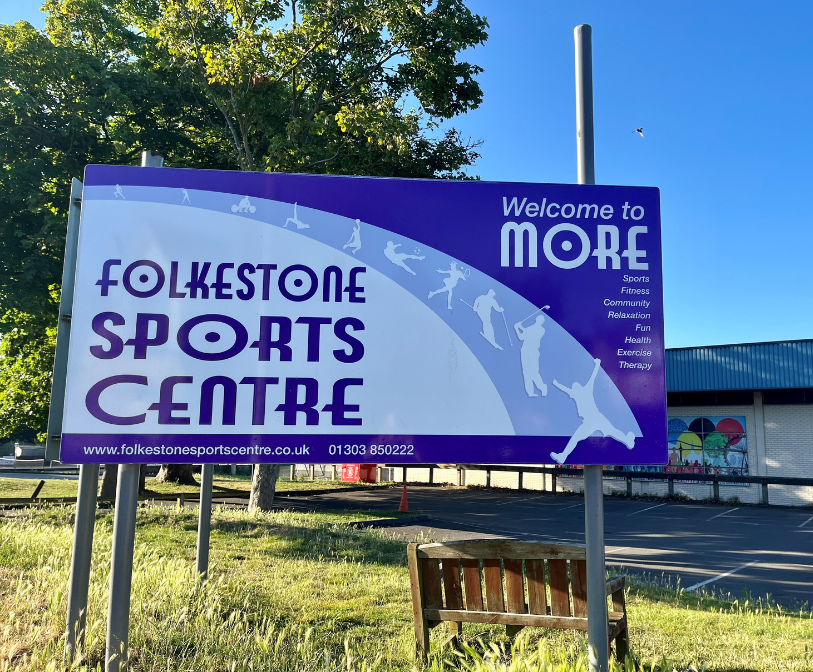 An information sign outside Folkestone Sports Centre.