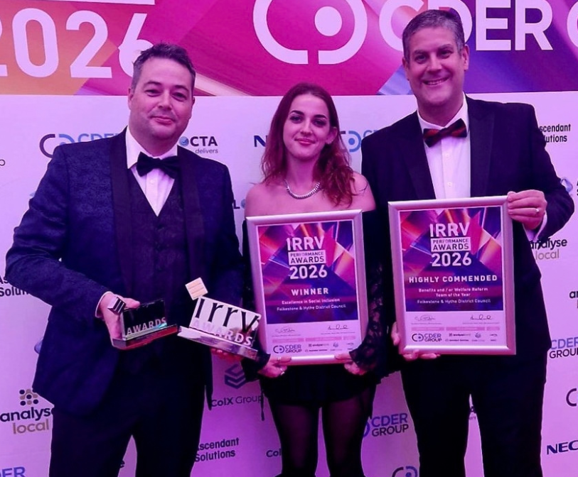 Three Folkestone & Hythe District Council team members holding the awards.