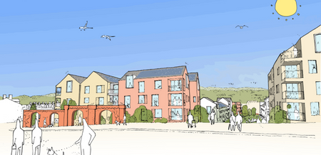 A drawing of houses and green space depicting how the Ship Street site in Folkestone could look.