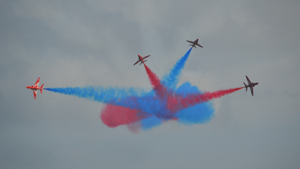 An image of the RAF Red Arrows in flight